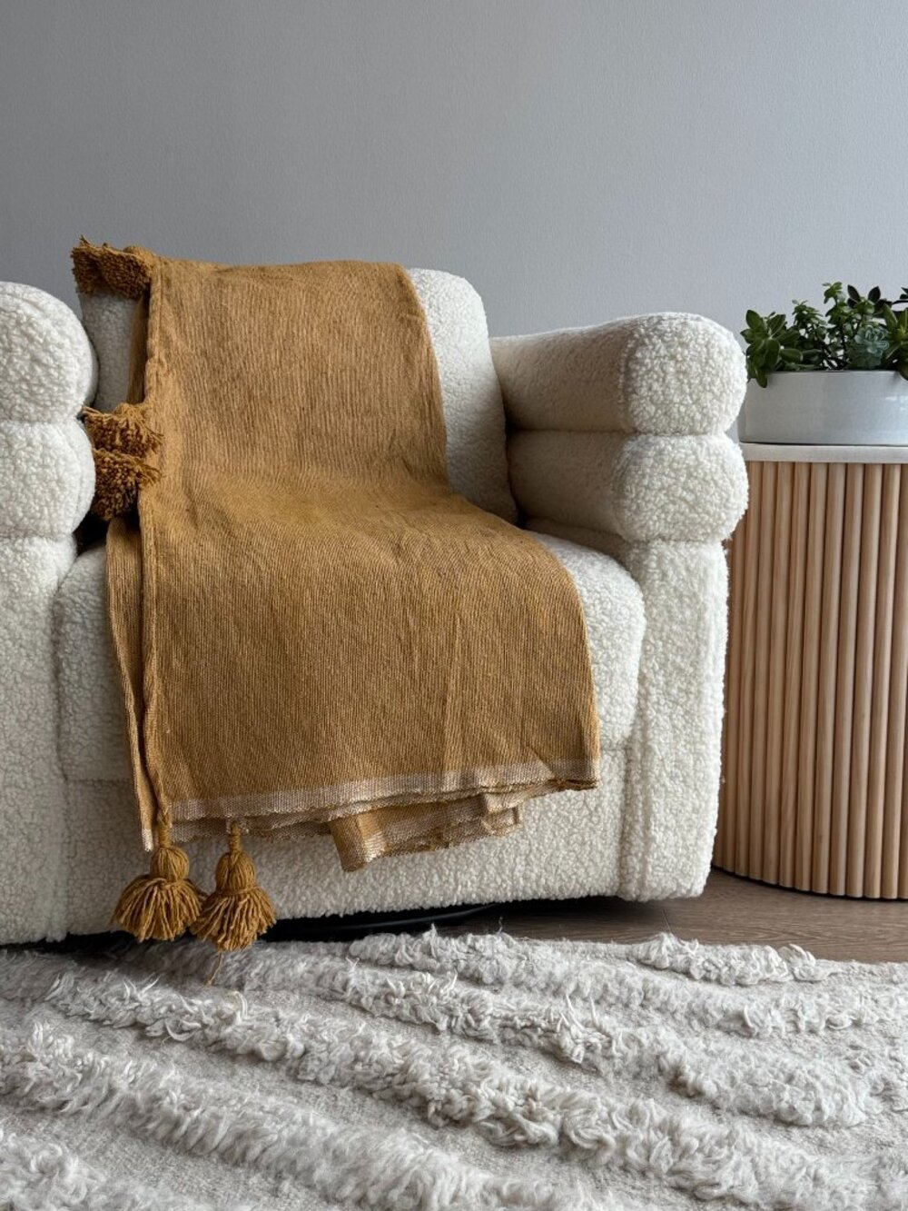 Mustard Yellow Throw with Tassels